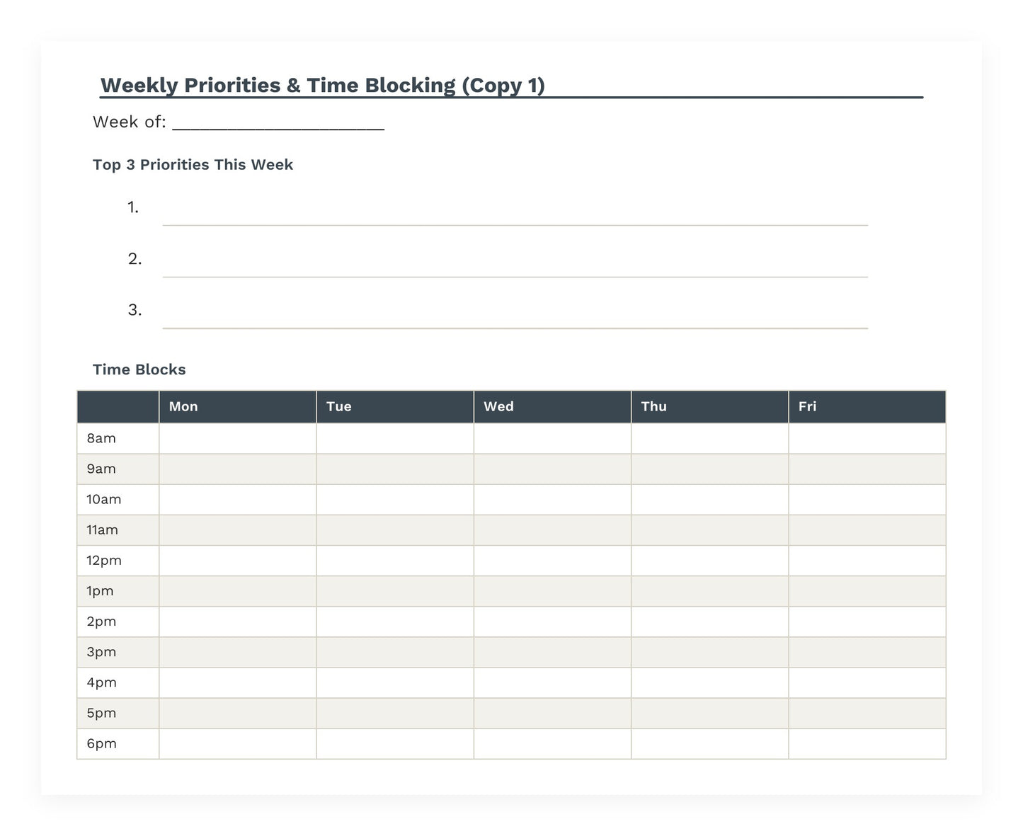 The Work Week Organizer
