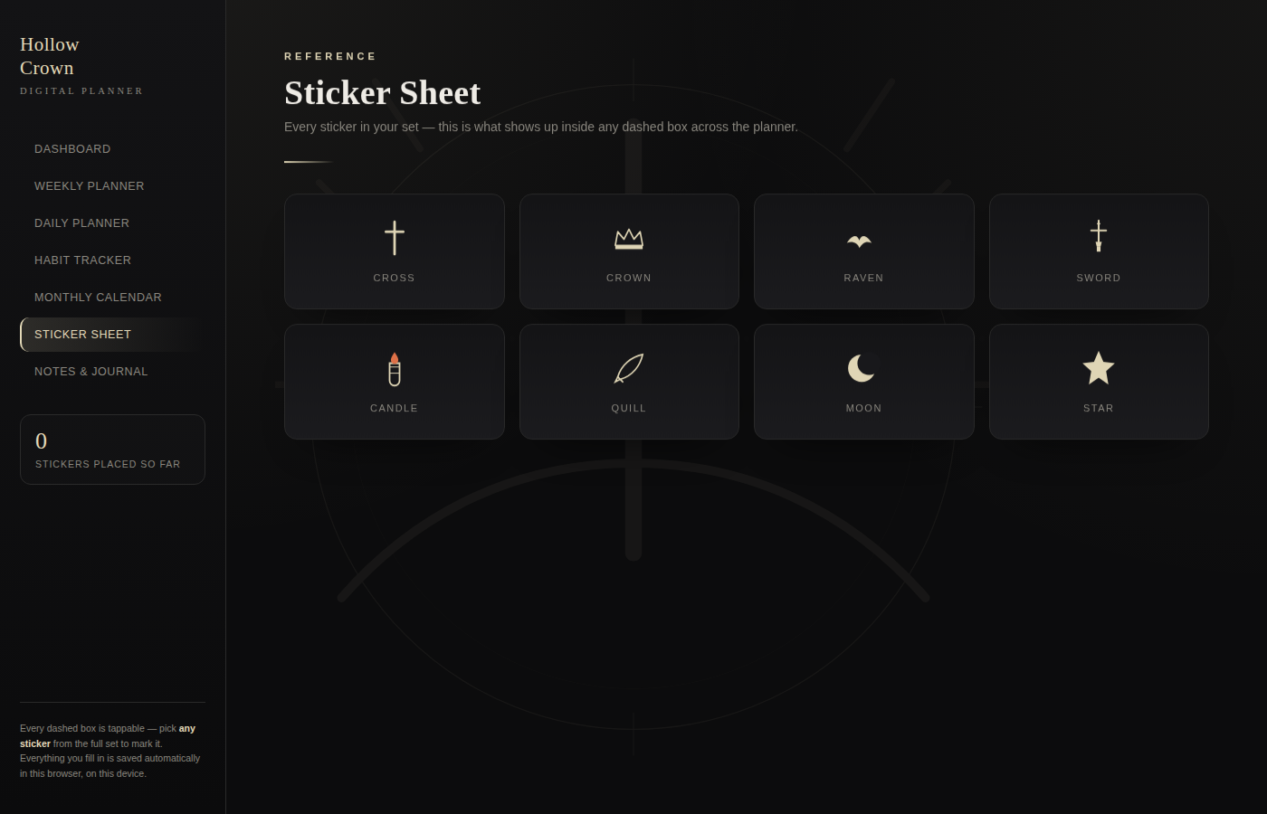 Digital Planner — Hollow Crown (Interactive HTML, Epic Cross & Crown Themed)