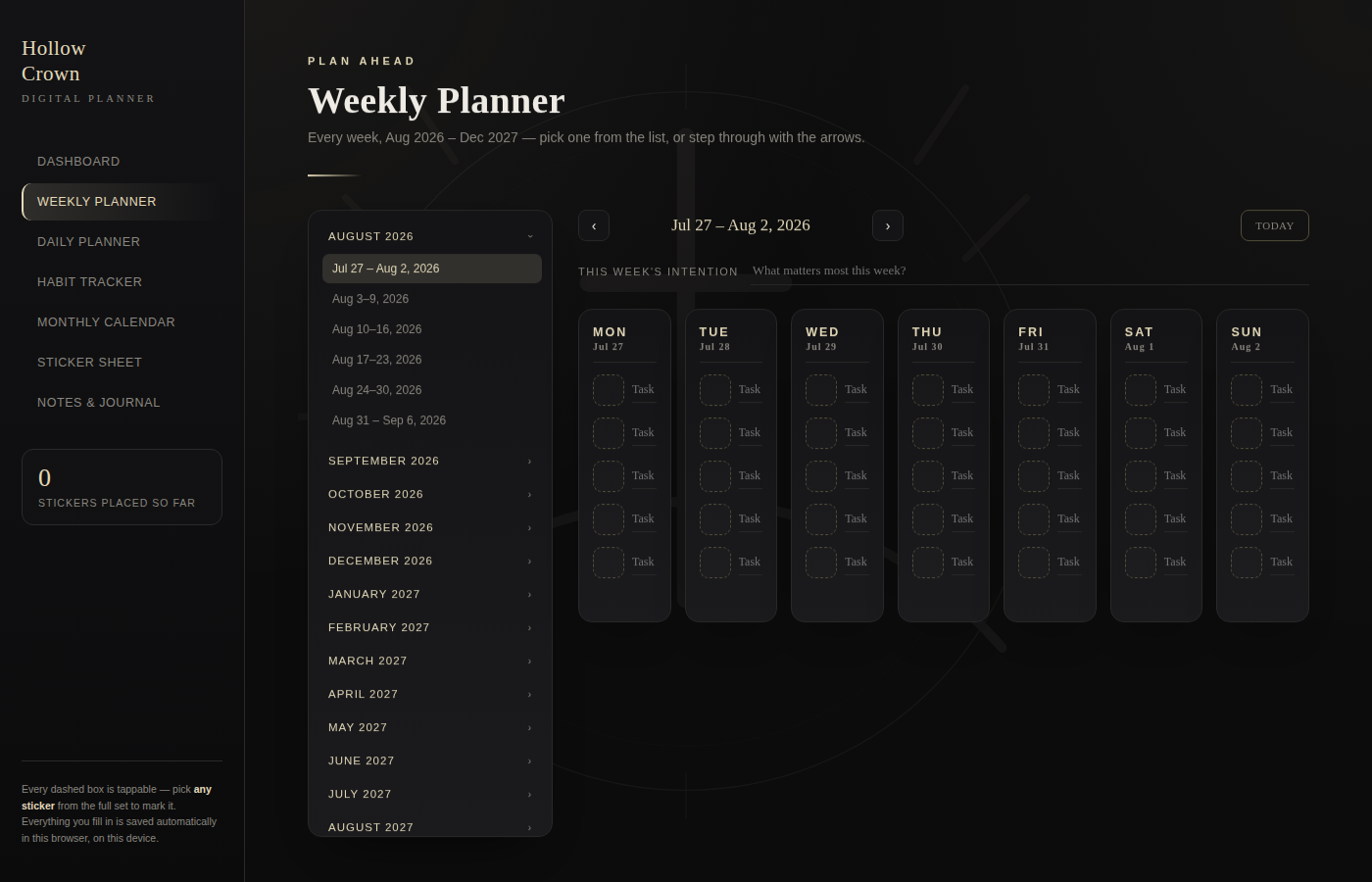 Digital Planner — Hollow Crown (Interactive HTML, Epic Cross & Crown Themed)