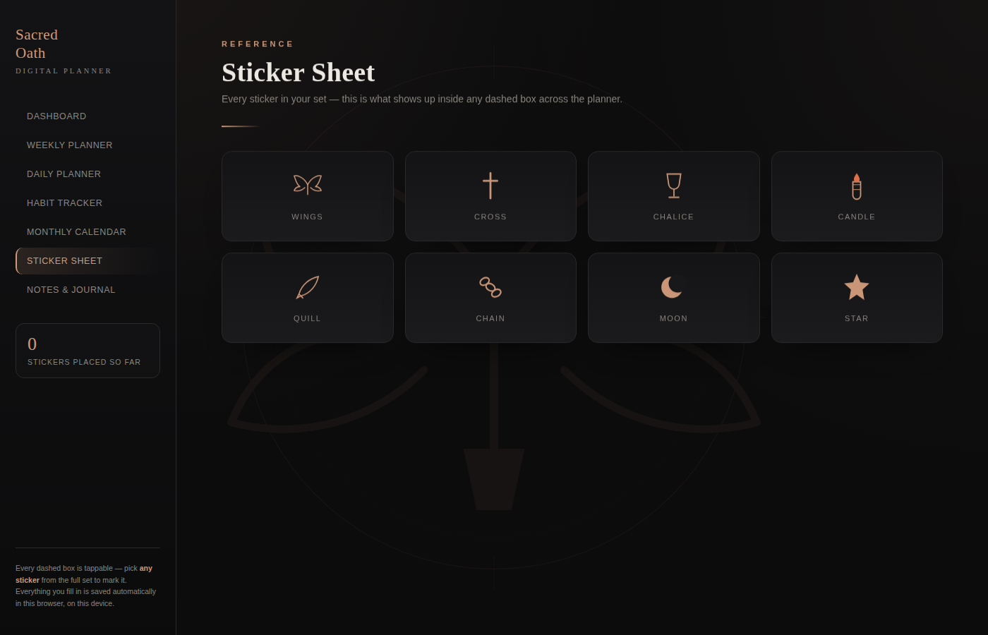Digital Planner — Sacred Oath (Interactive HTML, Angel & Devotional Themed)