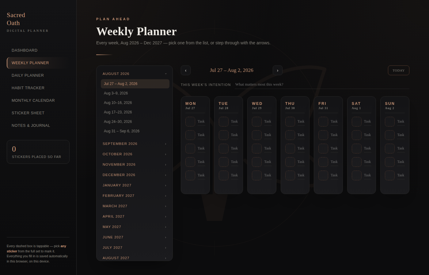Digital Planner — Sacred Oath (Interactive HTML, Angel & Devotional Themed)